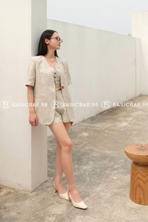 Set Karen Suit Dui Linen 100% Toi Gian